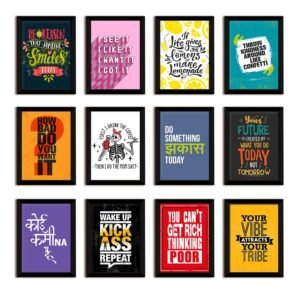 PAPER PLANE DESIGN Quote Wall Poster For Living room Bedroom Office Wall Decoration Set of 12 (FRAMED)